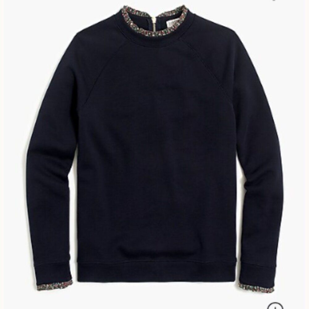 J Crew Woven Ruffleneck Pullover Sweatshirt Women S Navy Ditsy Floral Preppy
